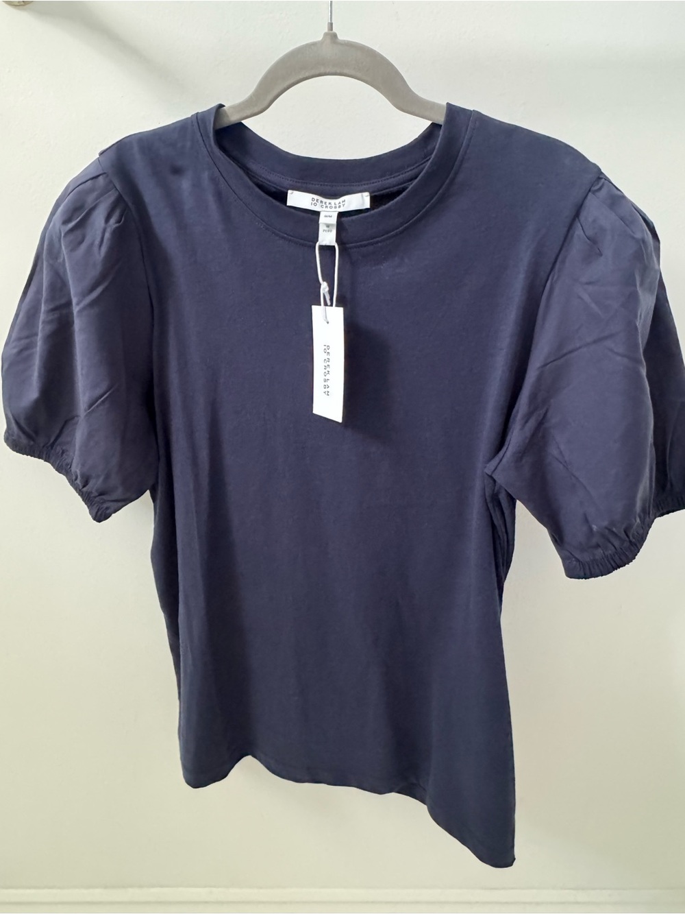 Derek Lam Navy Puff Sleeve Cotton Tee